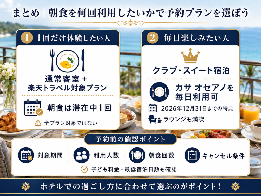 まとめ｜朝食を何回利用したいかで予約プランを選ぼう