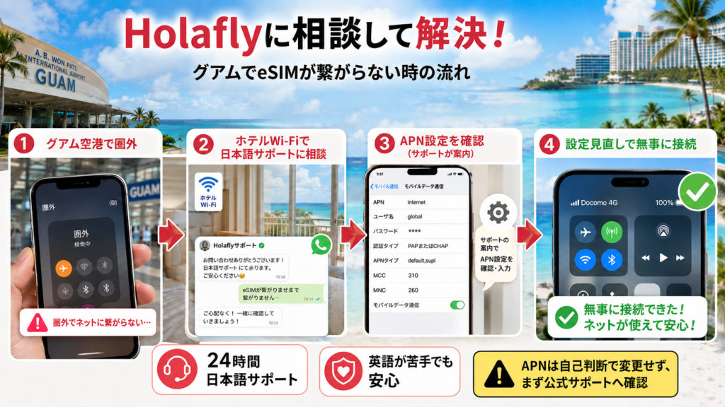 グアムでeSIMが繋がらない？Holaflyの日本語サポートに相談した結果