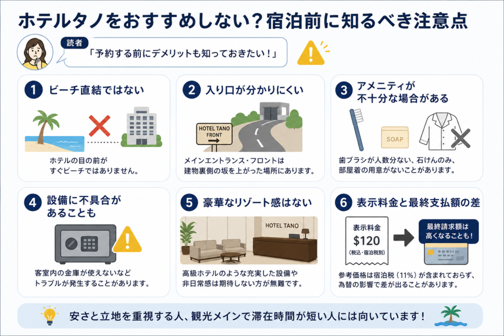 ホテルタノをおすすめしない？宿泊前に知るべき注意点