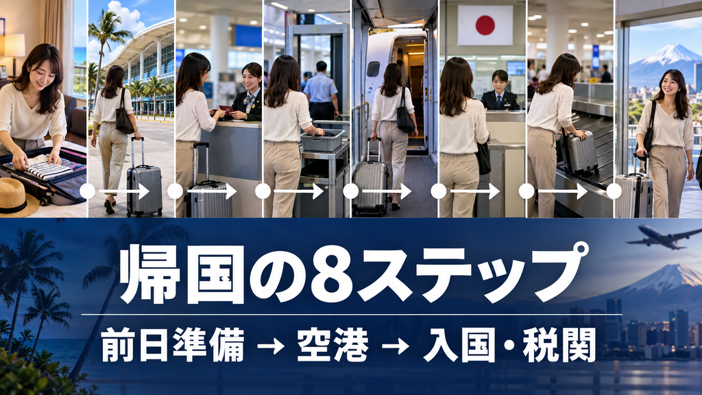 ホテル出発から日本の空港を出るまでのステップ一覧