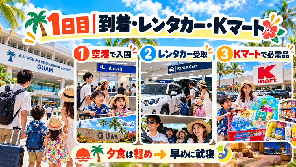 1日目|グアム到着・空港でレンタカー受取・「Kマート」で必需品を調達