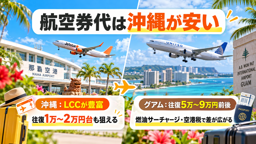 航空券代の比較:国内LCCの沖縄 vs 燃油サーチャージがかかるグアム