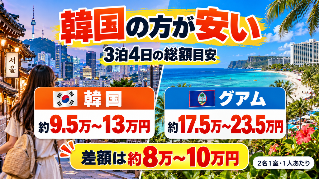 【早見表】グアムと韓国の旅行費用総額(2名1室利用・1人あたり)
