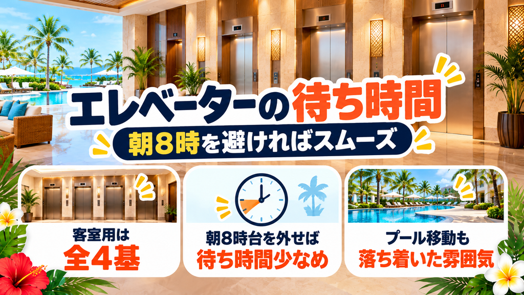 エレベーターの待ち時間|全4基あり朝8時のピークを避ければスムーズ