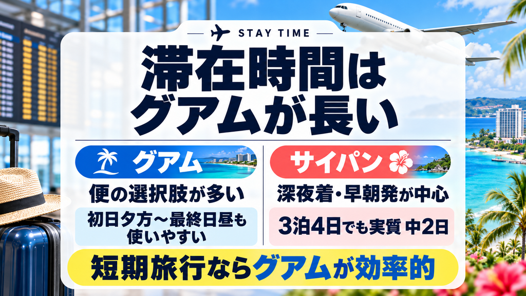 フライト時間に伴う「実質滞在可能日数」の比較