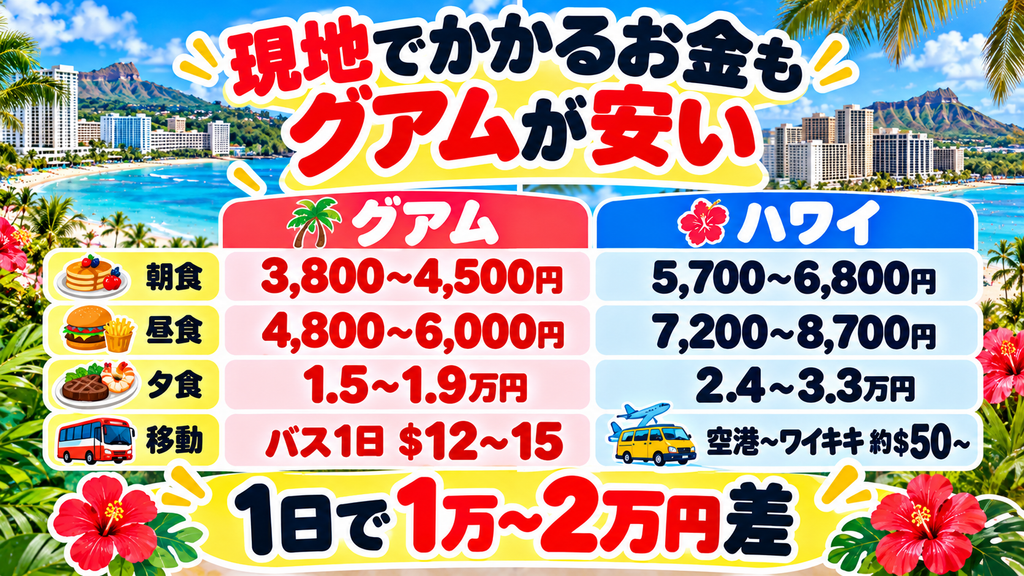 グアムとハワイの滞在費・食事代・チップをレシート比較