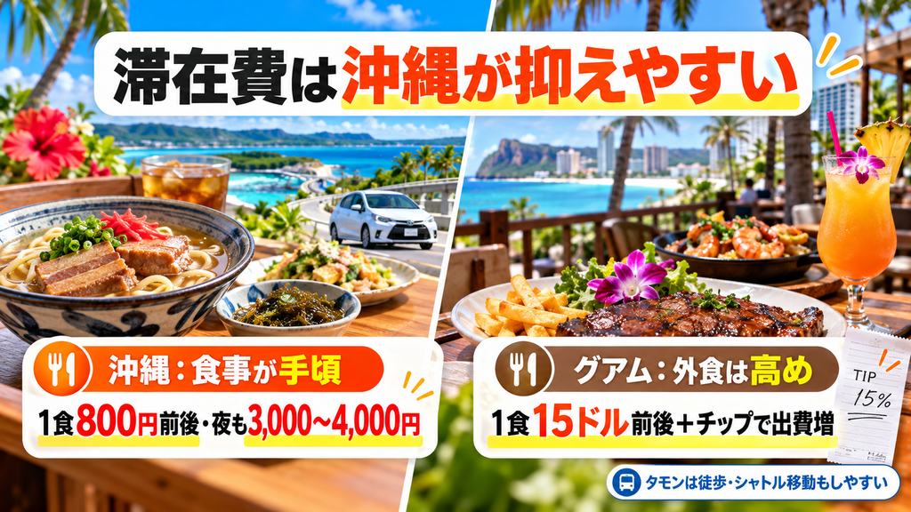 現地滞在費の比較:食事代・交通費・チップの差が総額を左右する