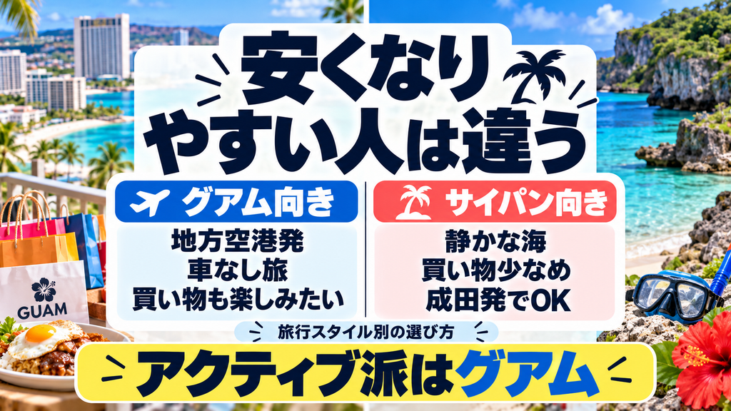 【旅行スタイル別】グアムが安くなる人 vs サイパンが安くなる人の選び方
