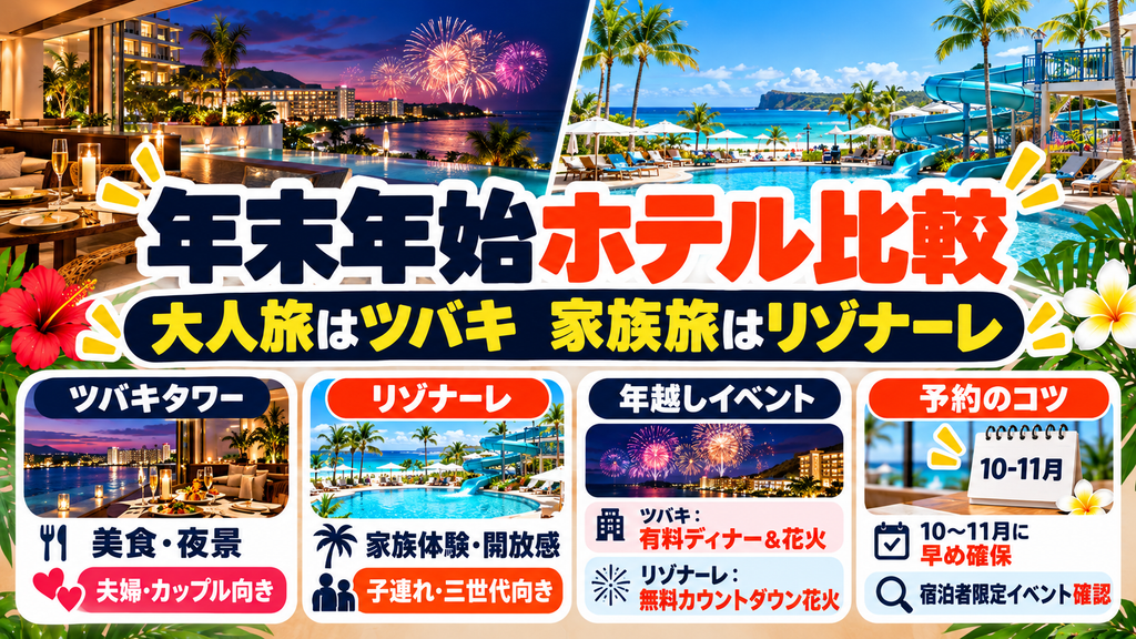 【徹底比較】グアム年末年始ホテル早見表｜ツバキタワーvsリゾナーレのイベント・花火・料金